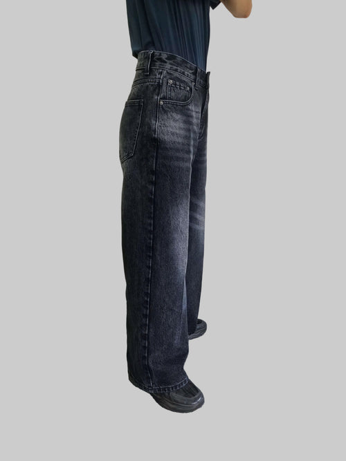 Men's 15 oz Baggy Wide-Leg Black Jeans